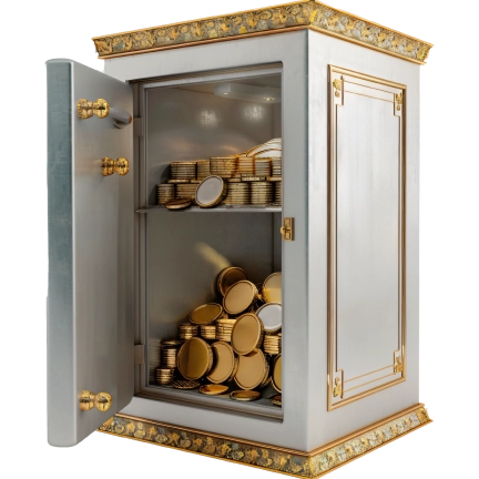 Golden safe filled with coins